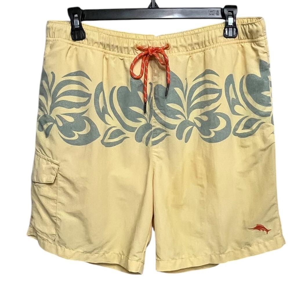 TOMMY BAHAMA Relax Yellow & Blue Swim Shorts Lined Beach Surf Men’s Size Medium